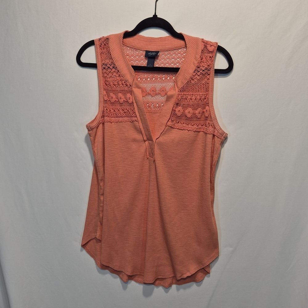 Daytrip Crochet Womens Sz Lrg Tank Cottage Feminine Romantic Crochet Waffle Knit